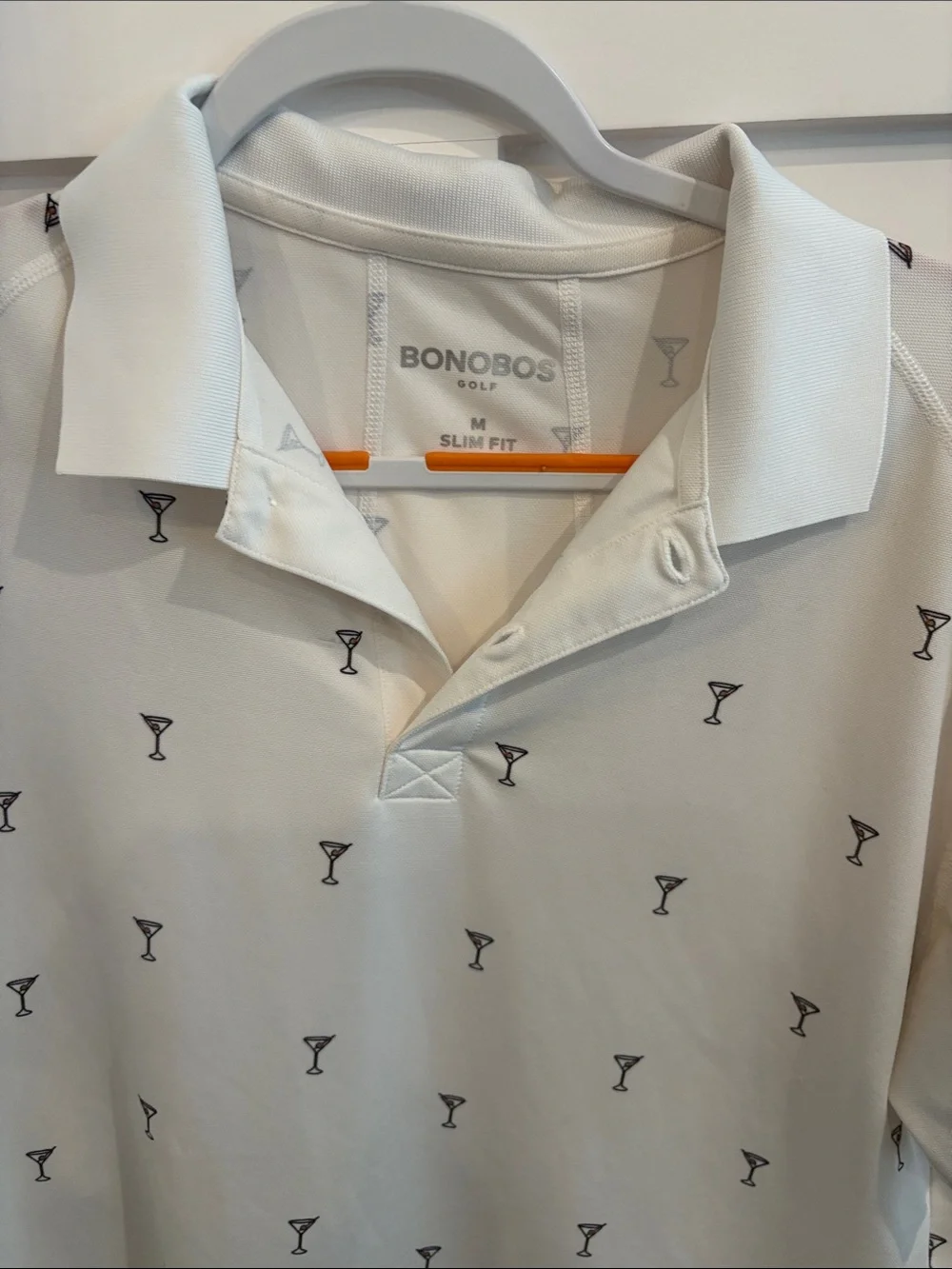 Bonobos Golf White Polo with Small Navy Cocktail Print